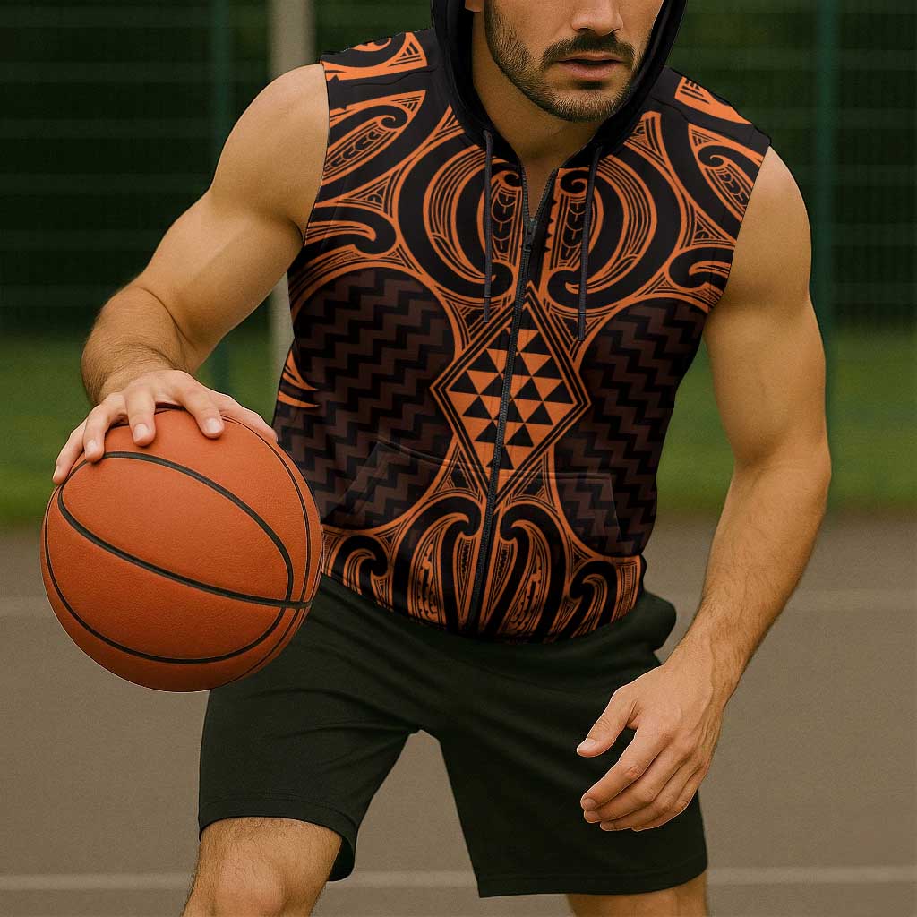 Karaka Maori Ta Moko Poutama Art Sleeveless Zip Hoodie - Polynesian Pride