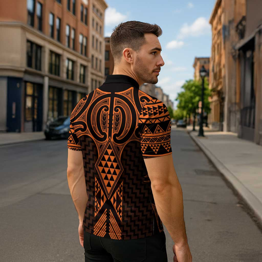 Karaka Maori Ta Moko Poutama Art Zipper Polo Shirt - Polynesian Pride