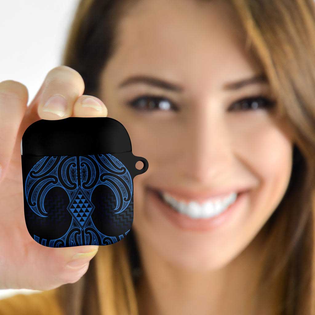 Kikorangi Maori Ta Moko Poutama Art AirPods Case LT9 Blue - Polynesian Pride