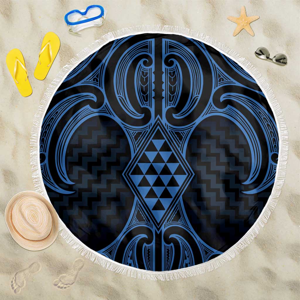 Kikorangi Maori Ta Moko Poutama Art Beach Blanket LT9 One Size 150cm Blue - Polynesian Pride