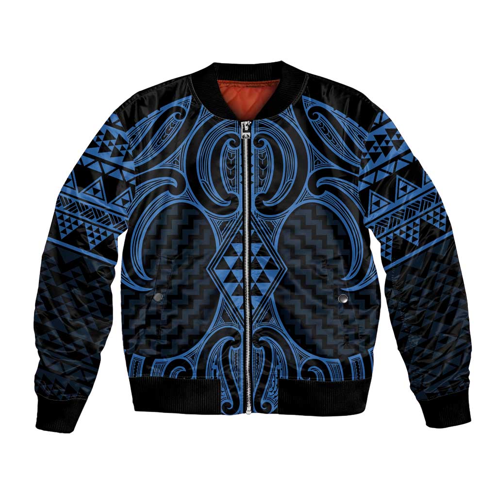 Kikorangi Maori Ta Moko Poutama Art Bomber Jacket LT9 Unisex Blue - Polynesian Pride
