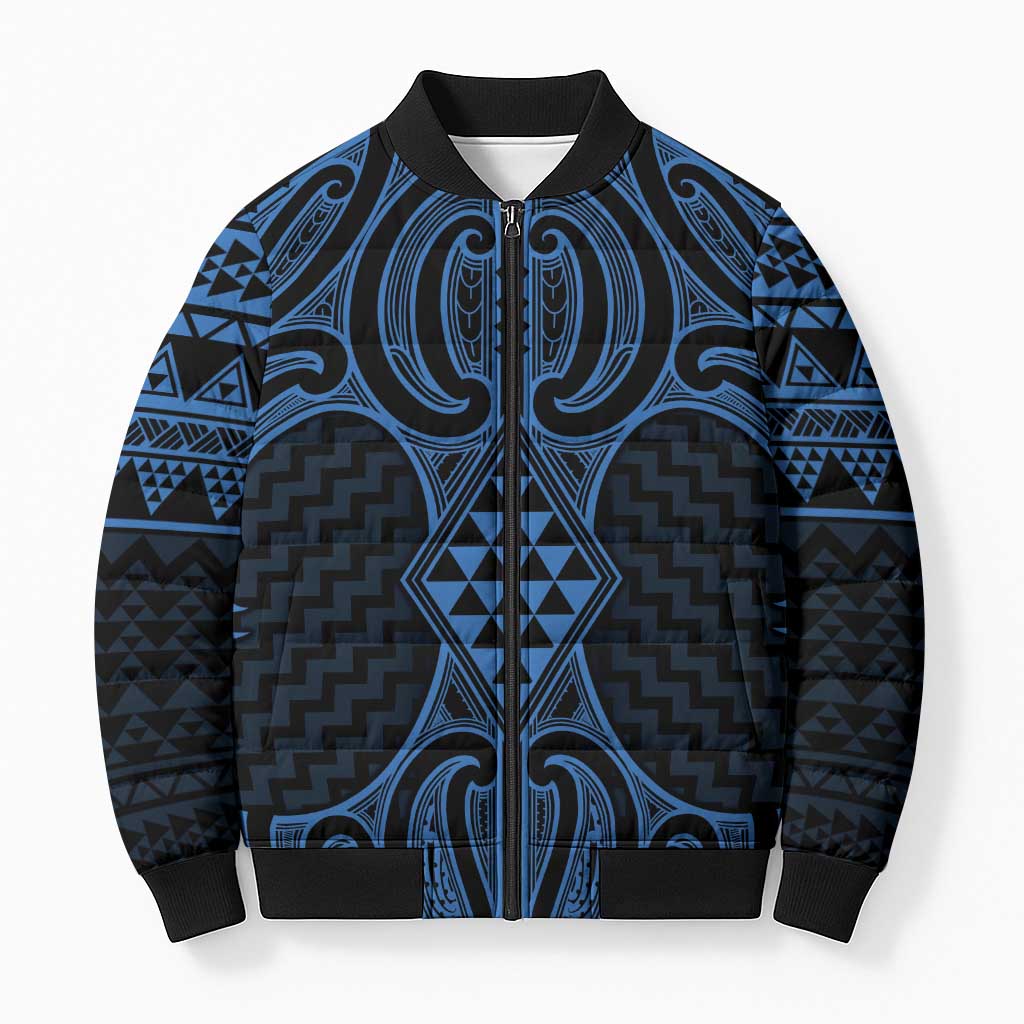 Kikorangi Maori Ta Moko Poutama Art Bomber Puffer Jacket LT9 Unisex Blue - Polynesian Pride
