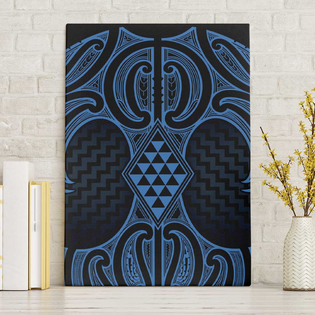 Kikorangi Maori Ta Moko Poutama Art Canvas Wall Art LT9 Without Frame Blue - Polynesian Pride