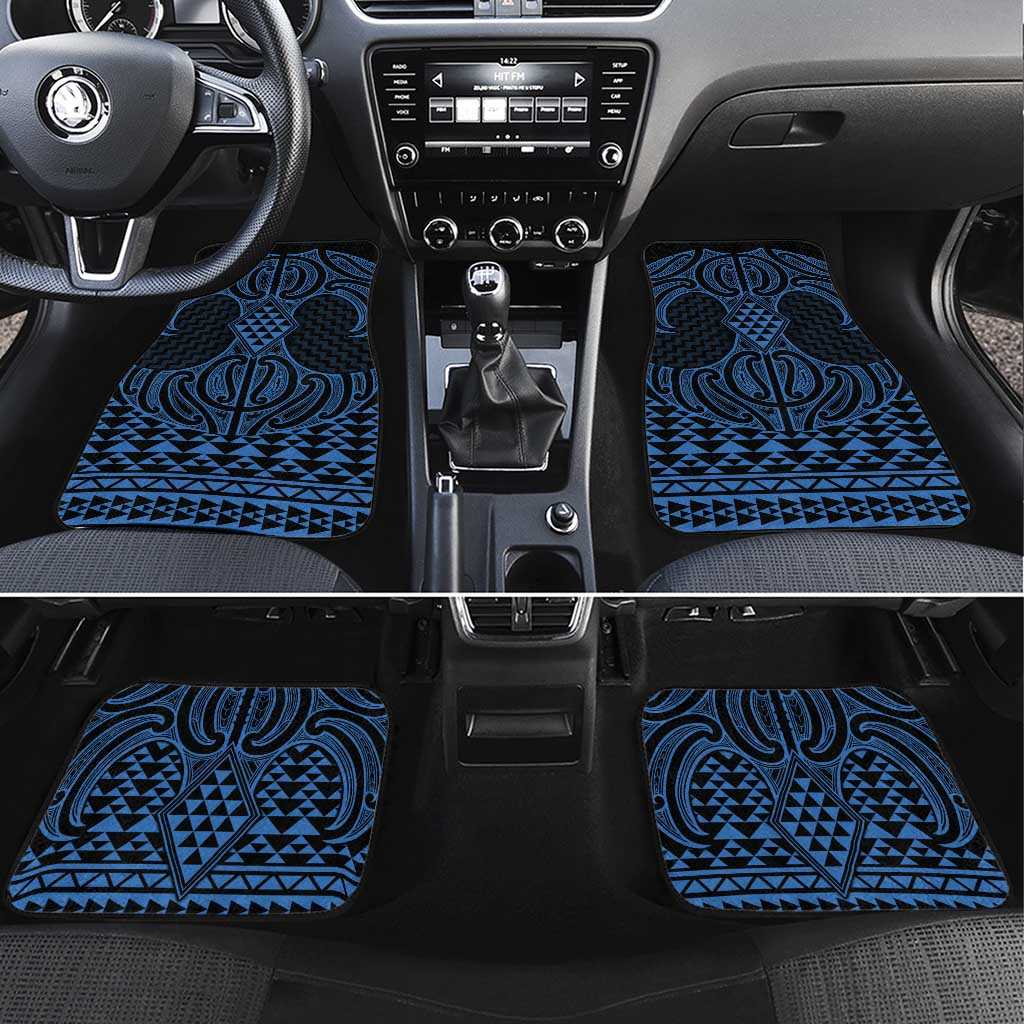Kikorangi Maori Ta Moko Poutama Art Car Mats LT9 Set 4pcs Blue - Polynesian Pride