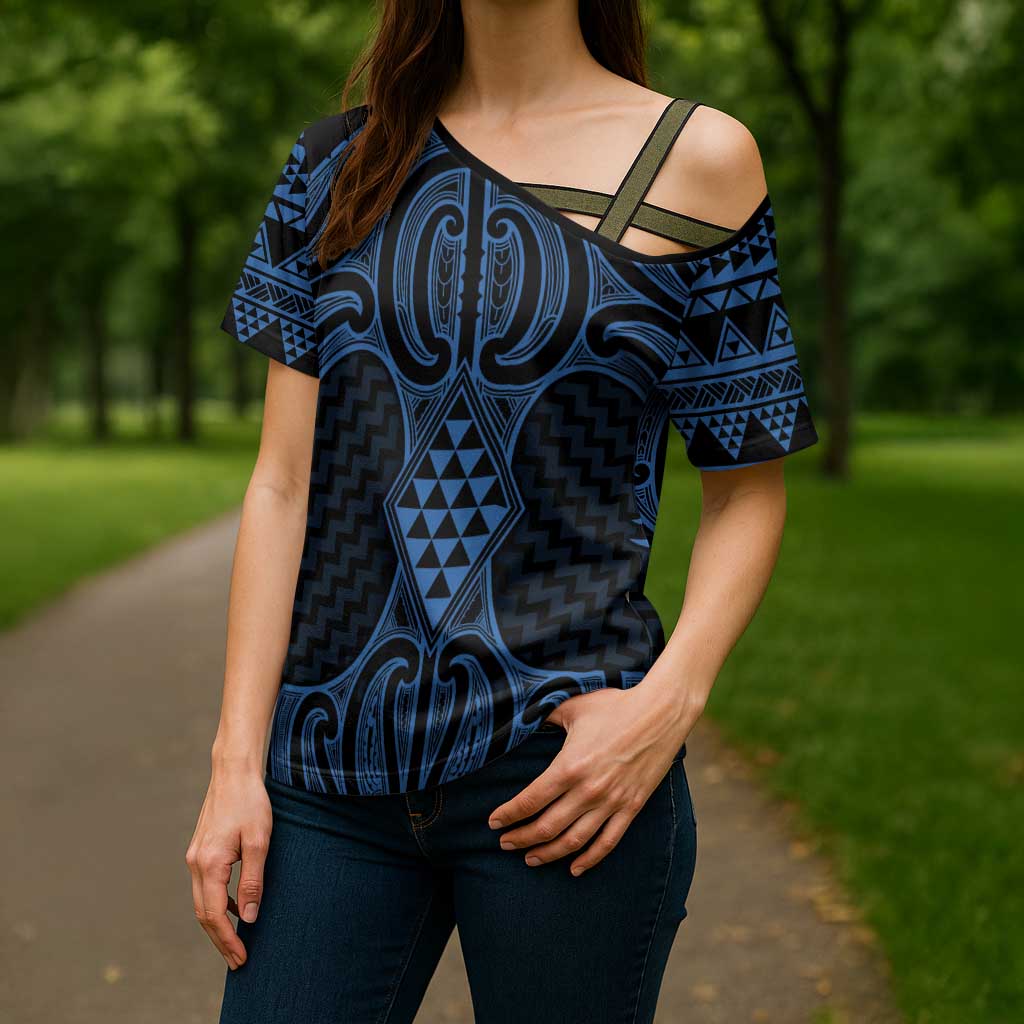 Kikorangi Maori Ta Moko Poutama Art Cross Shoulder Shirt - Polynesian Pride