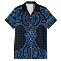 Kikorangi Maori Ta Moko Poutama Art Family Matching Off The Shoulder Long Sleeve Dress and Hawaiian Shirt LT9 Dad's Shirt - Short Sleeve Blue - Polynesian Pride