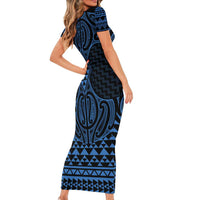 Kikorangi Maori Ta Moko Poutama Art Family Matching Short Sleeve Bodycon Dress and Hawaiian Shirt LT9 - Polynesian Pride