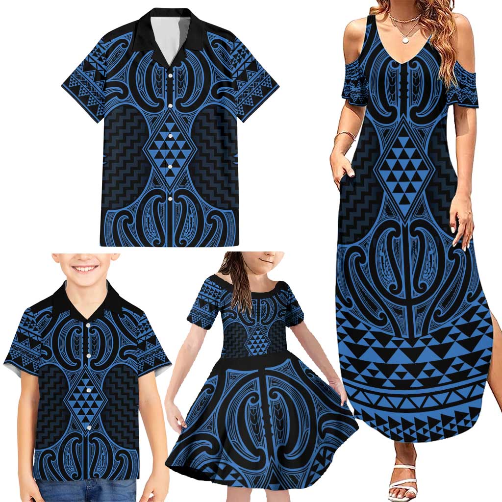 Kikorangi Maori Ta Moko Poutama Art Family Matching Summer Maxi Dress and Hawaiian Shirt LT9 - Polynesian Pride