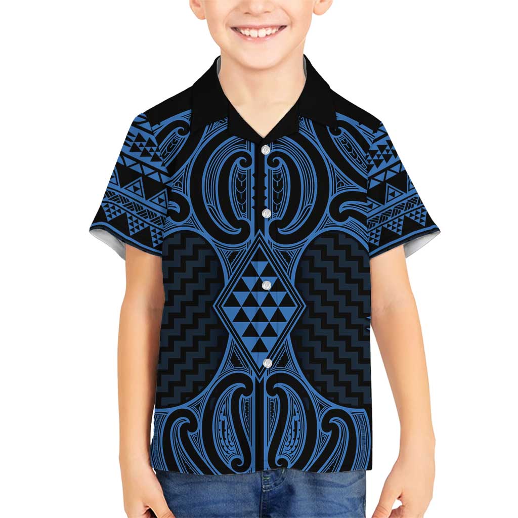Kikorangi Maori Ta Moko Poutama Art Family Matching Summer Maxi Dress and Hawaiian Shirt LT9 Son's Shirt Blue - Polynesian Pride