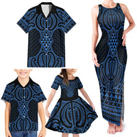 Kikorangi Maori Ta Moko Poutama Art Family Matching Tank Maxi Dress and Hawaiian Shirt LT9 - Polynesian Pride