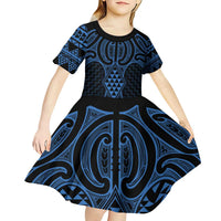Kikorangi Maori Ta Moko Poutama Art Kid Short Sleeve Dress LT9 - Polynesian Pride