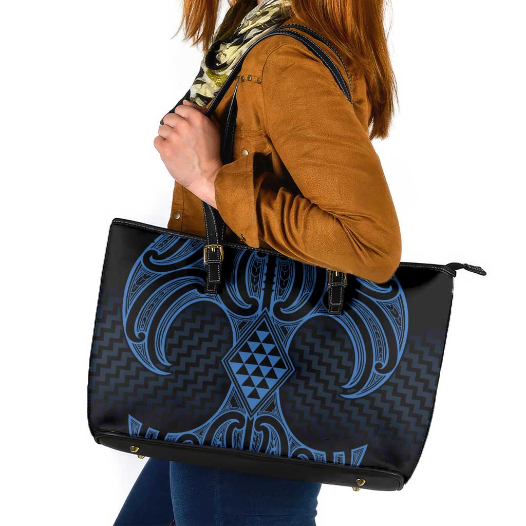 Kikorangi Maori Ta Moko Poutama Art Leather Tote Bag LT9 Blue - Polynesian Pride