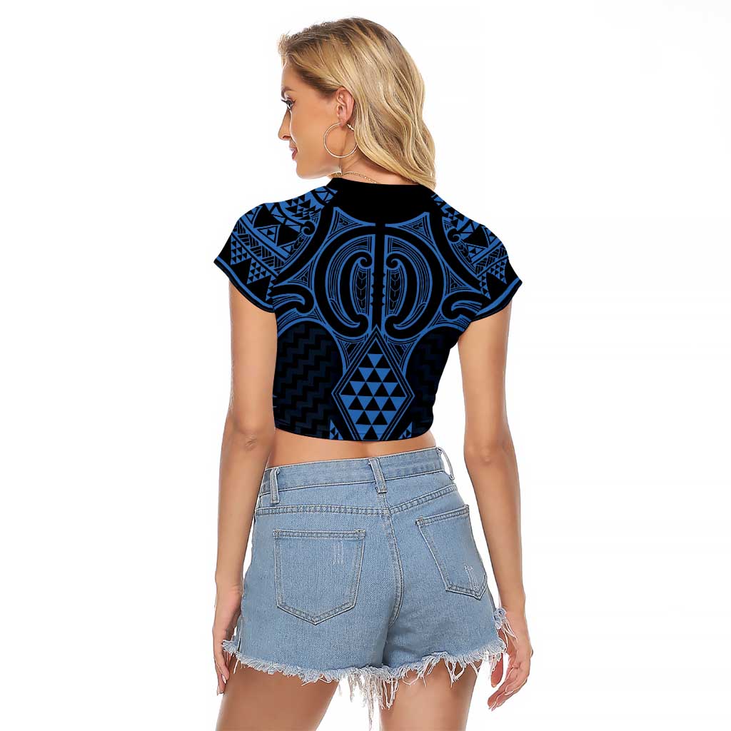 Kikorangi Maori Ta Moko Poutama Art Raglan Cropped T Shirt LT9 - Polynesian Pride