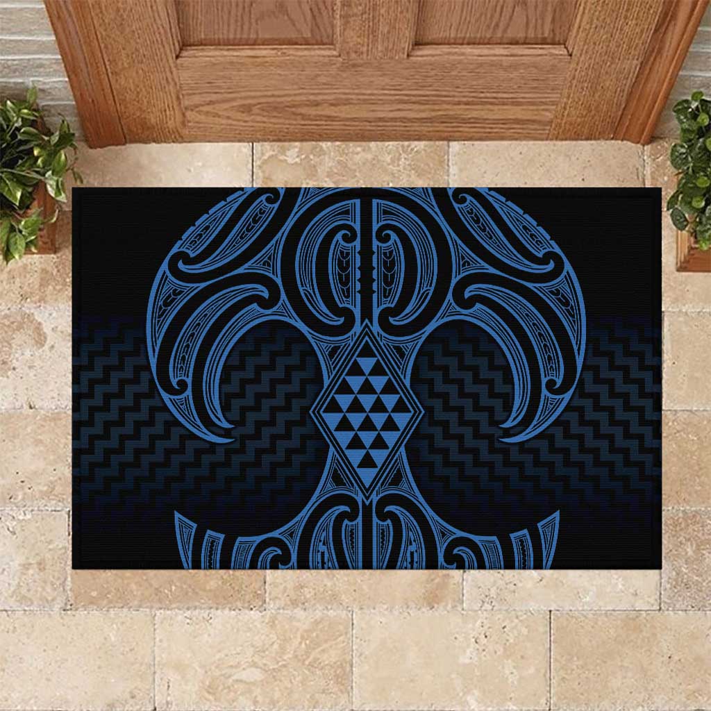 Kikorangi Maori Ta Moko Poutama Art Rubber Doormat LT9 Blue - Polynesian Pride