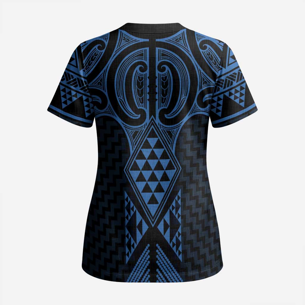 Kikorangi Maori Ta Moko Poutama Art Scrub Top - Polynesian Pride
