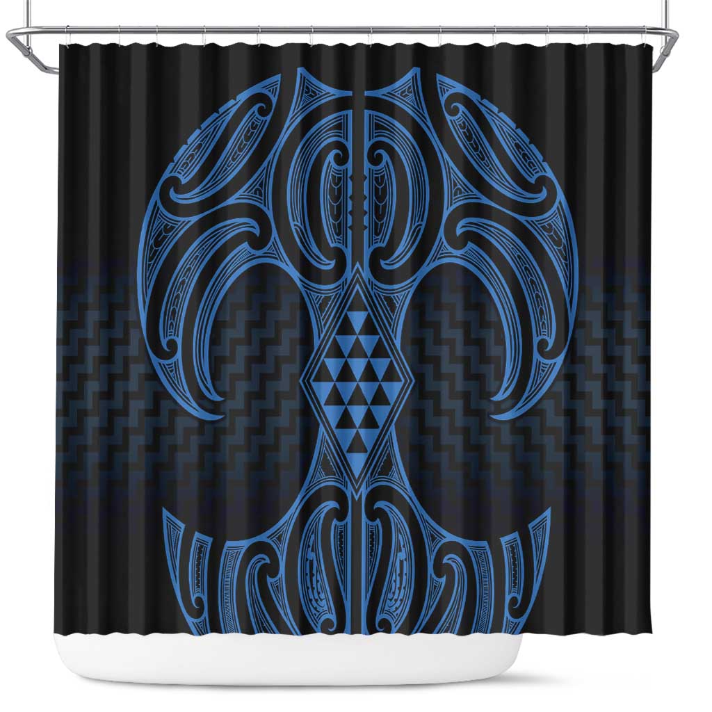 Kikorangi Maori Ta Moko Poutama Art Shower Curtain LT9 Blue - Polynesian Pride