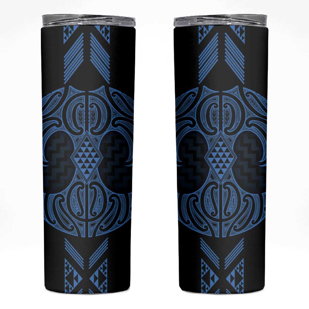 Kikorangi Maori Ta Moko Poutama Art Skinny Tumbler LT9 Blue - Polynesian Pride