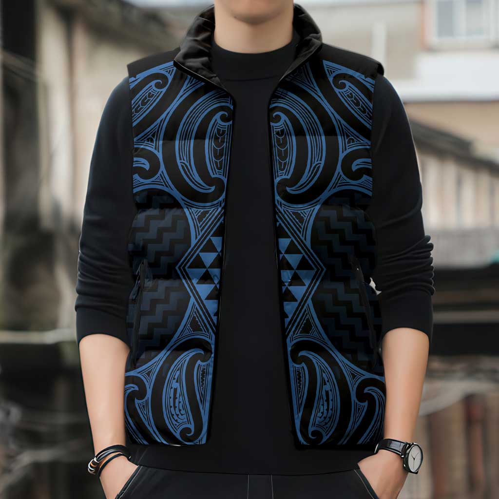 Kikorangi Maori Ta Moko Poutama Art Sleeveless Puffer Jacket - Polynesian Pride