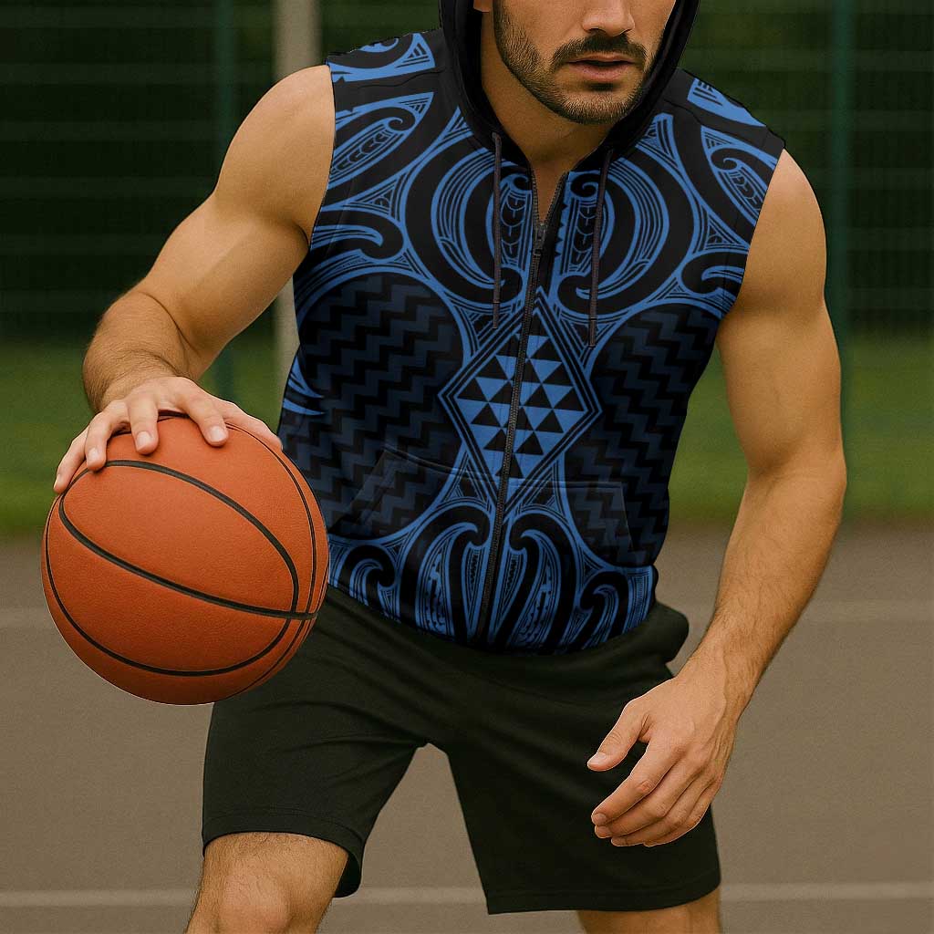 Kikorangi Maori Ta Moko Poutama Art Sleeveless Zip Hoodie - Polynesian Pride