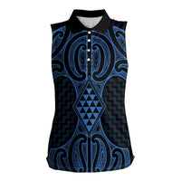 Kikorangi Maori Ta Moko Poutama Art Women Sleeveless Polo Shirt LT9 Female Blue - Polynesian Pride