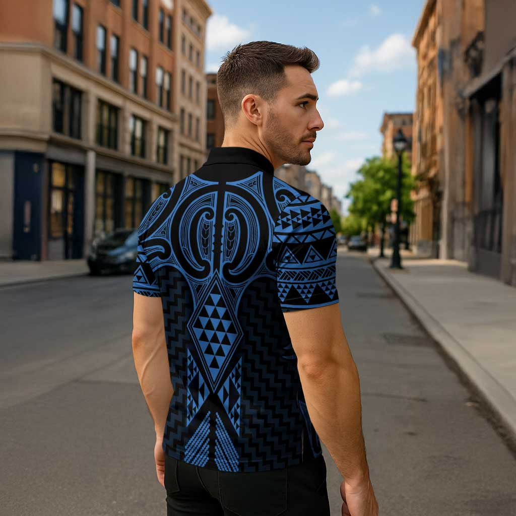 Kikorangi Maori Ta Moko Poutama Art Zipper Polo Shirt - Polynesian Pride