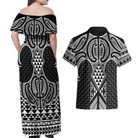 Ma Maori Ta Moko Poutama Art Couples Matching Off Shoulder Maxi Dress and Hawaiian Shirt LT9 - Polynesian Pride