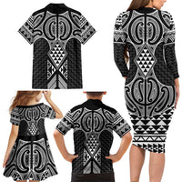 Ma Maori Ta Moko Poutama Art Family Matching Long Sleeve Bodycon Dress and Hawaiian Shirt LT9 - Polynesian Pride