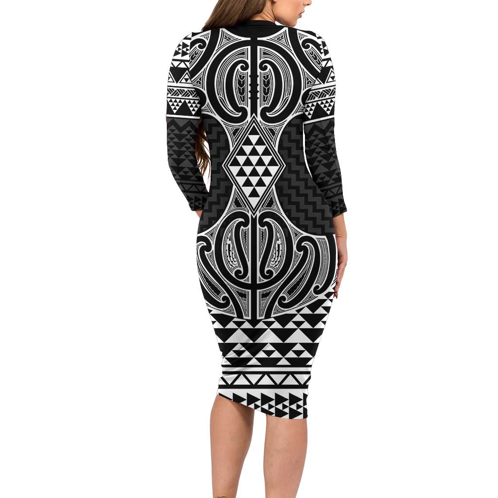 Ma Maori Ta Moko Poutama Art Family Matching Long Sleeve Bodycon Dress and Hawaiian Shirt LT9 - Polynesian Pride