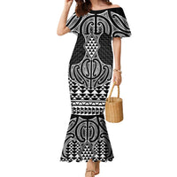 Ma Maori Ta Moko Poutama Art Family Matching Mermaid Dress and Hawaiian Shirt LT9 Mom's Dress White - Polynesian Pride