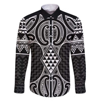 Ma Maori Ta Moko Poutama Art Family Matching Off The Shoulder Long Sleeve Dress and Hawaiian Shirt LT9 Dad's Shirt - Long Sleeve White - Polynesian Pride