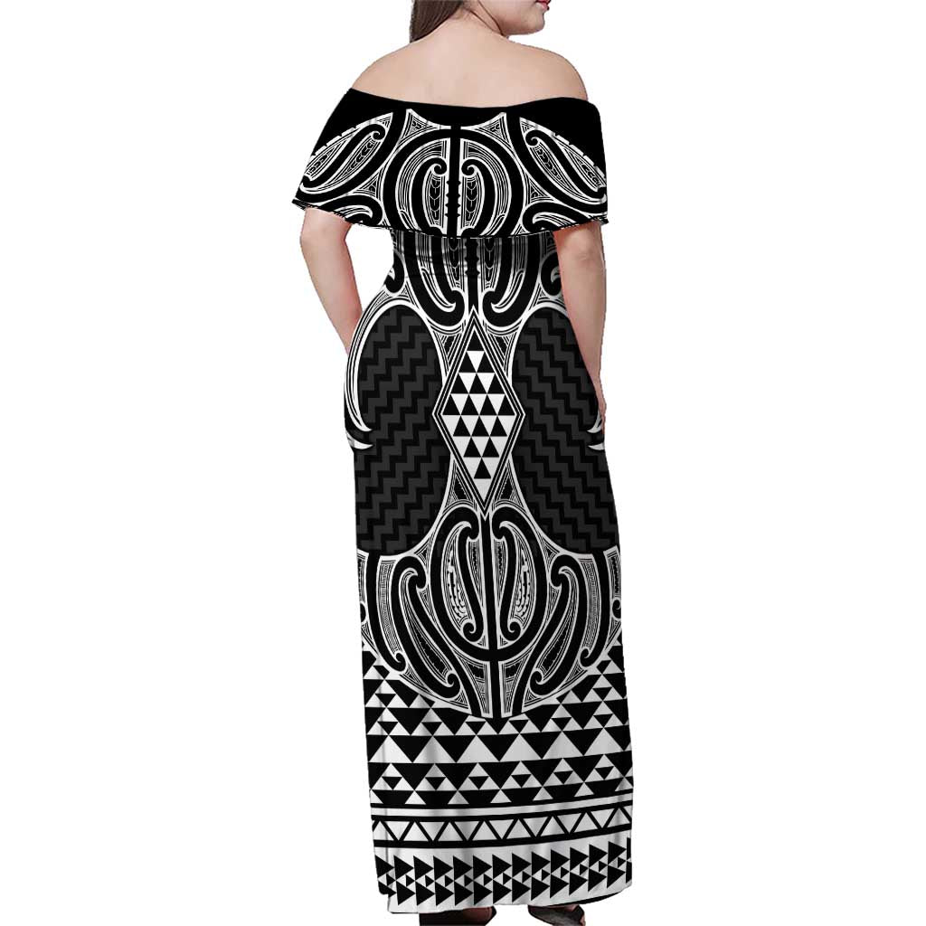 Ma Maori Ta Moko Poutama Art Family Matching Off Shoulder Maxi Dress and Hawaiian Shirt LT9 - Polynesian Pride