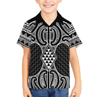 Ma Maori Ta Moko Poutama Art Family Matching Off Shoulder Maxi Dress and Hawaiian Shirt LT9 Son's Shirt White - Polynesian Pride