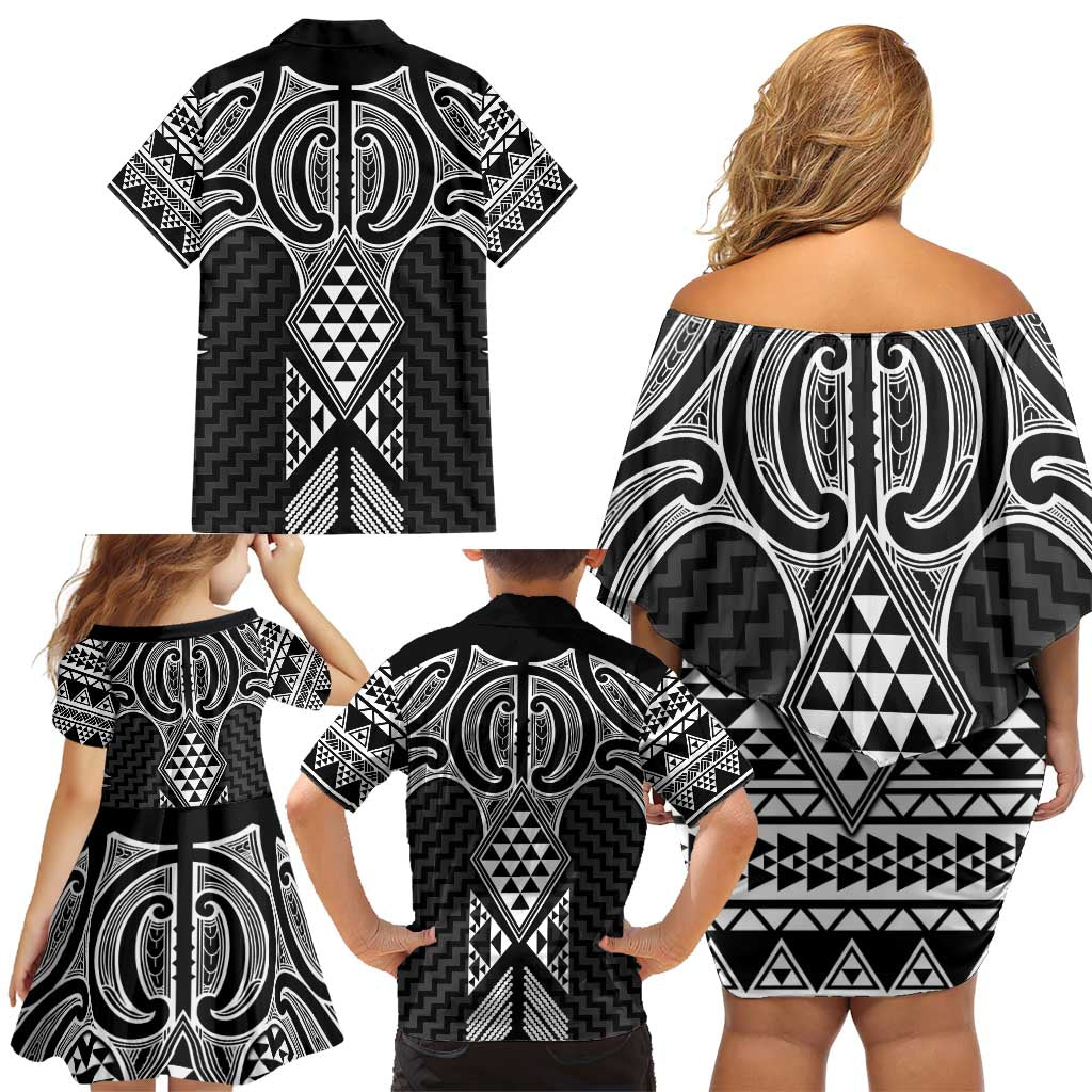 Ma Maori Ta Moko Poutama Art Family Matching Off Shoulder Short Dress and Hawaiian Shirt LT9 - Polynesian Pride