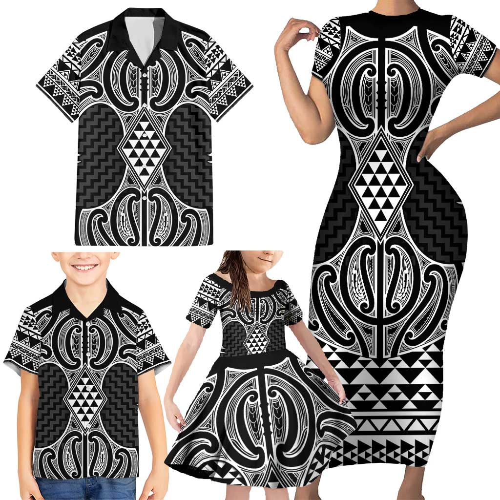 Ma Maori Ta Moko Poutama Art Family Matching Short Sleeve Bodycon Dress and Hawaiian Shirt LT9 - Polynesian Pride