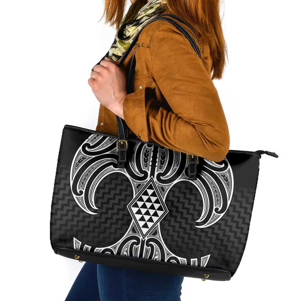 Ma Maori Ta Moko Poutama Art Leather Tote Bag LT9 White - Polynesian Pride
