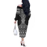 Ma Maori Ta Moko Poutama Art Off The Shoulder Long Sleeve Dress LT9 - Polynesian Pride