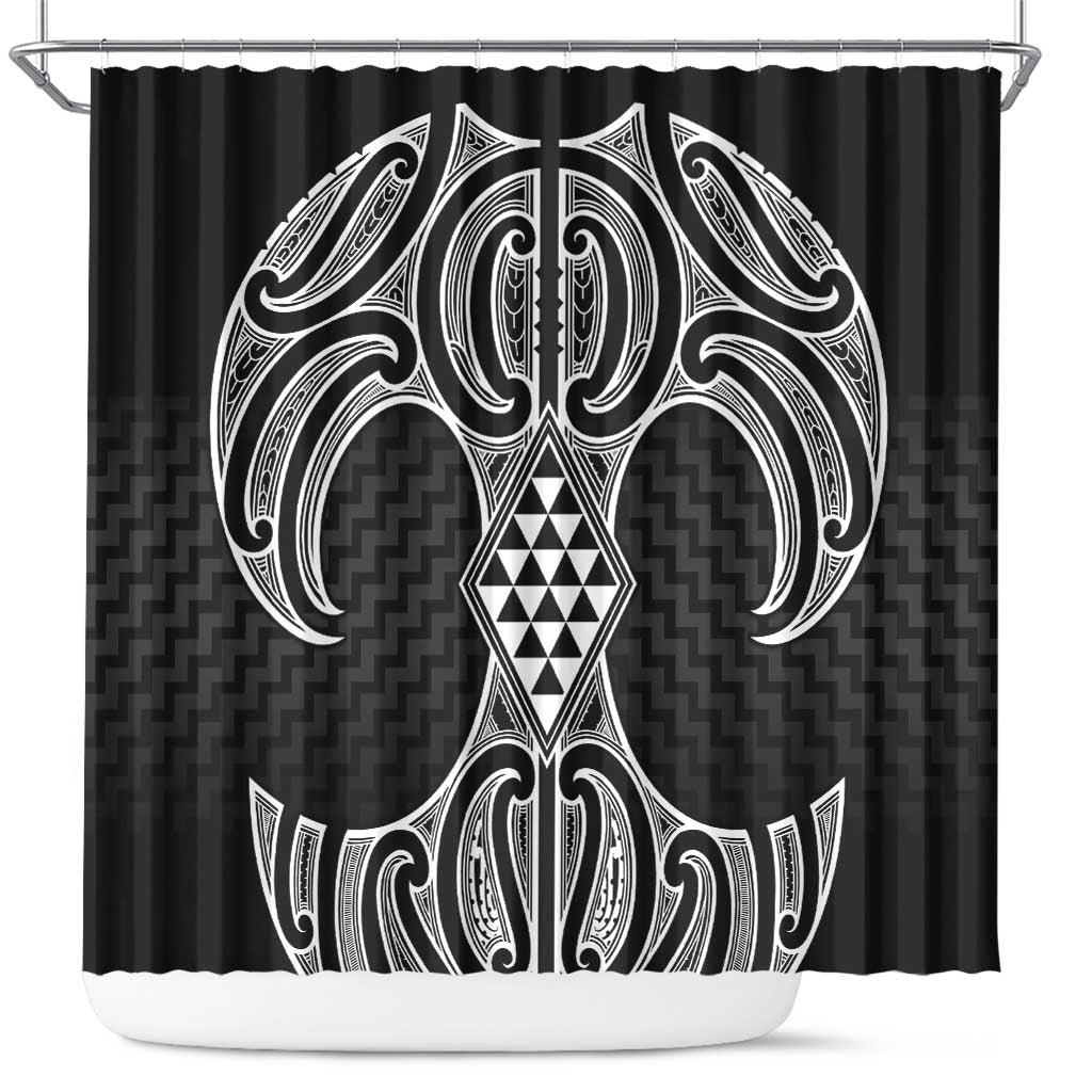 Ma Maori Ta Moko Poutama Art Shower Curtain LT9 White - Polynesian Pride
