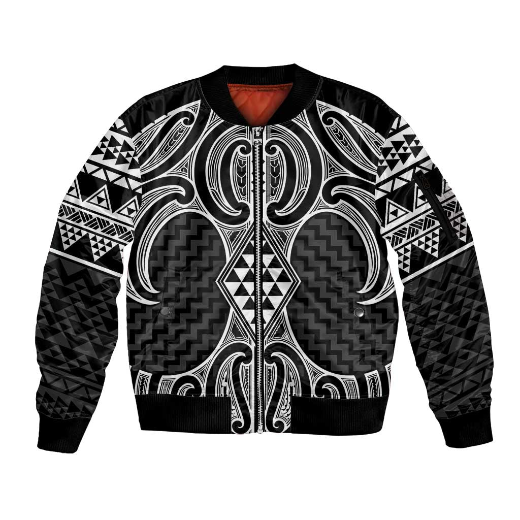 Ma Maori Ta Moko Poutama Art Sleeve Zip Bomber Jacket LT9 Unisex White - Polynesian Pride