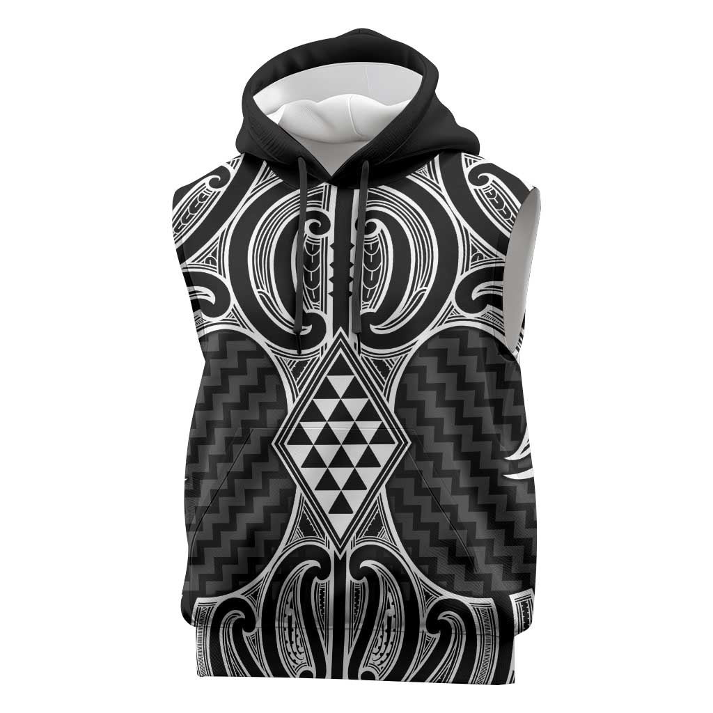 Ma Maori Ta Moko Poutama Art Sleeveless Hoodie LT9 White - Polynesian Pride