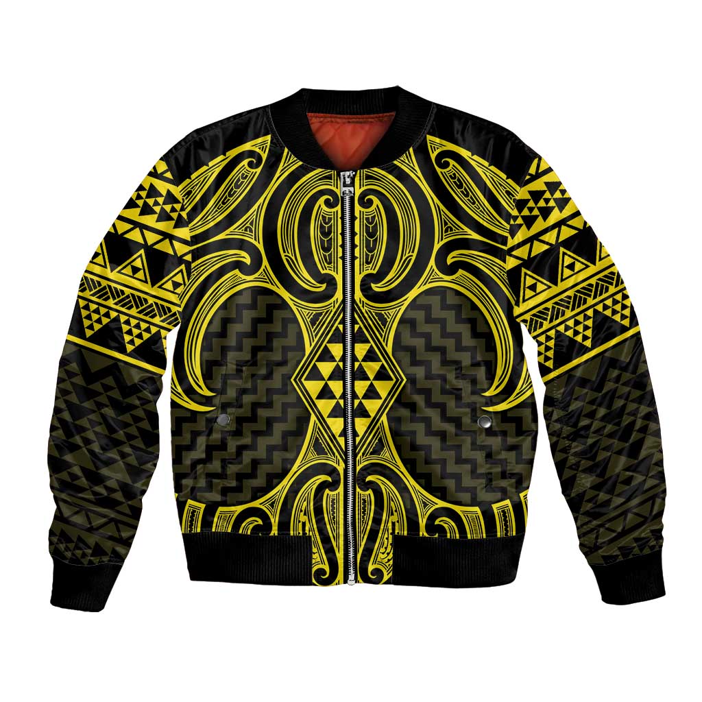 Mahi-dawg Maori Ta Moko Poutama Art Bomber Jacket LT9 Unisex Yellow - Polynesian Pride
