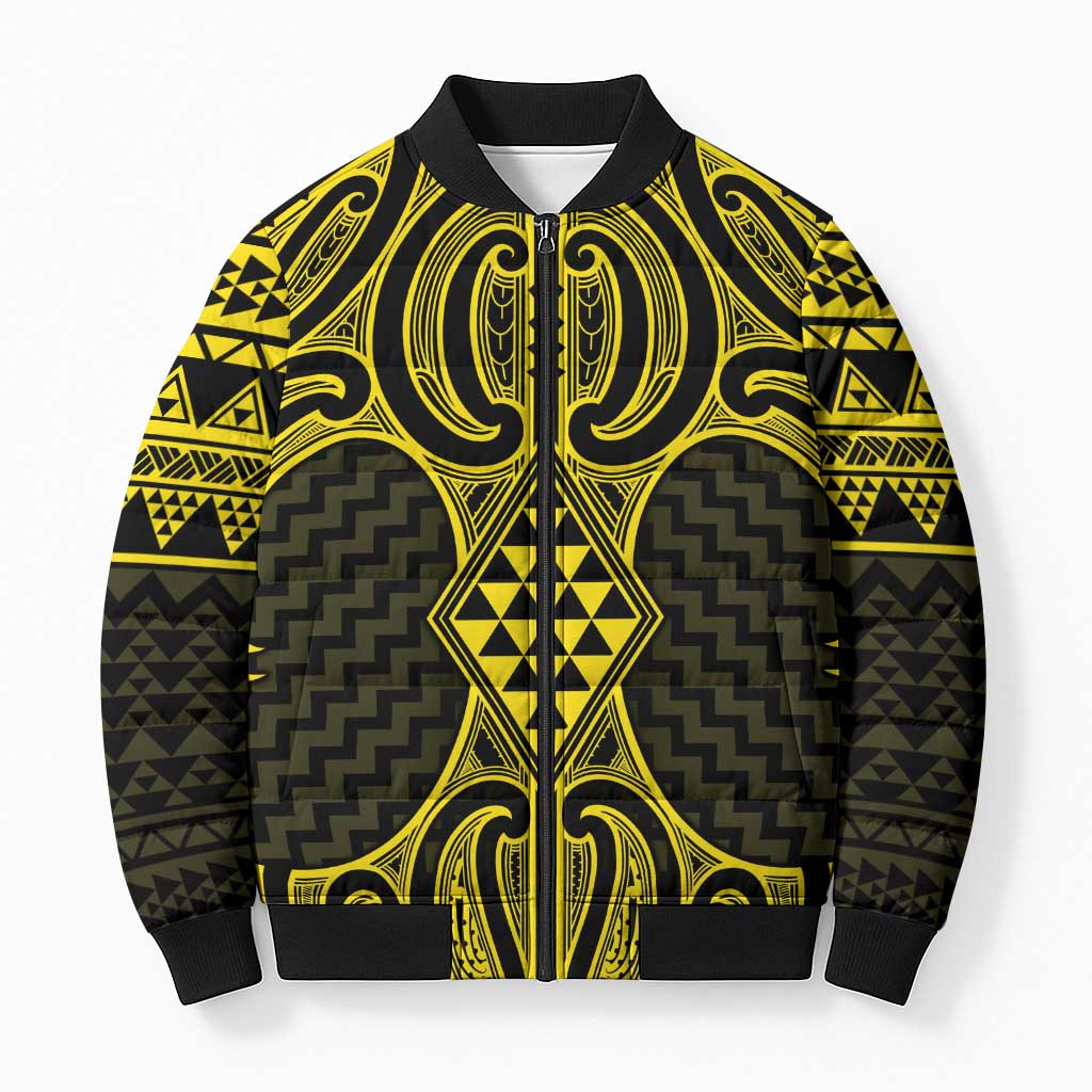 Mahi-dawg Maori Ta Moko Poutama Art Bomber Puffer Jacket LT9 Unisex Yellow - Polynesian Pride