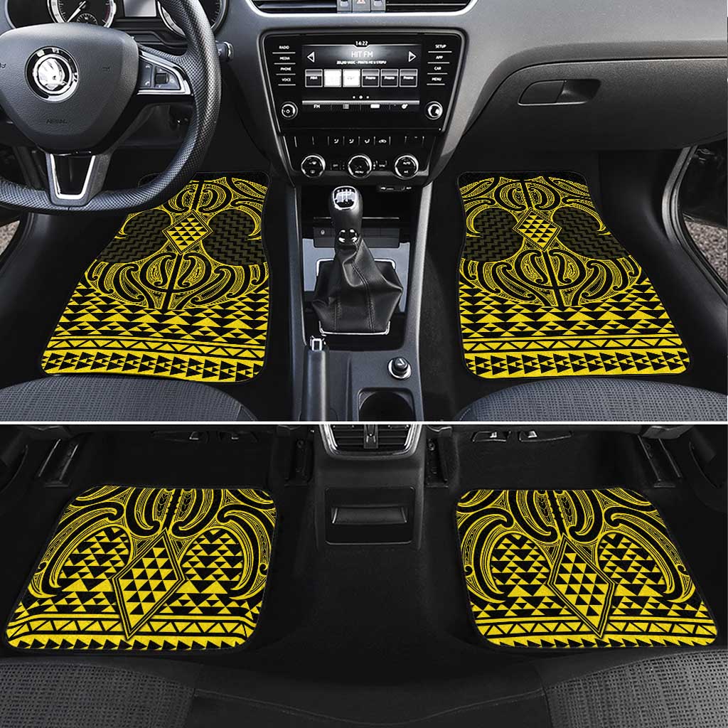Mahi-dawg Maori Ta Moko Poutama Art Car Mats LT9 Set 4pcs Yellow - Polynesian Pride