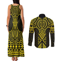 Mahi-dawg Maori Ta Moko Poutama Art Couples Matching Tank Maxi Dress and Long Sleeve Button Shirt LT9 - Polynesian Pride