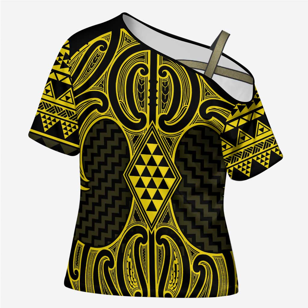 Mahi-dawg Maori Ta Moko Poutama Art Cross Shoulder Shirt - Polynesian Pride