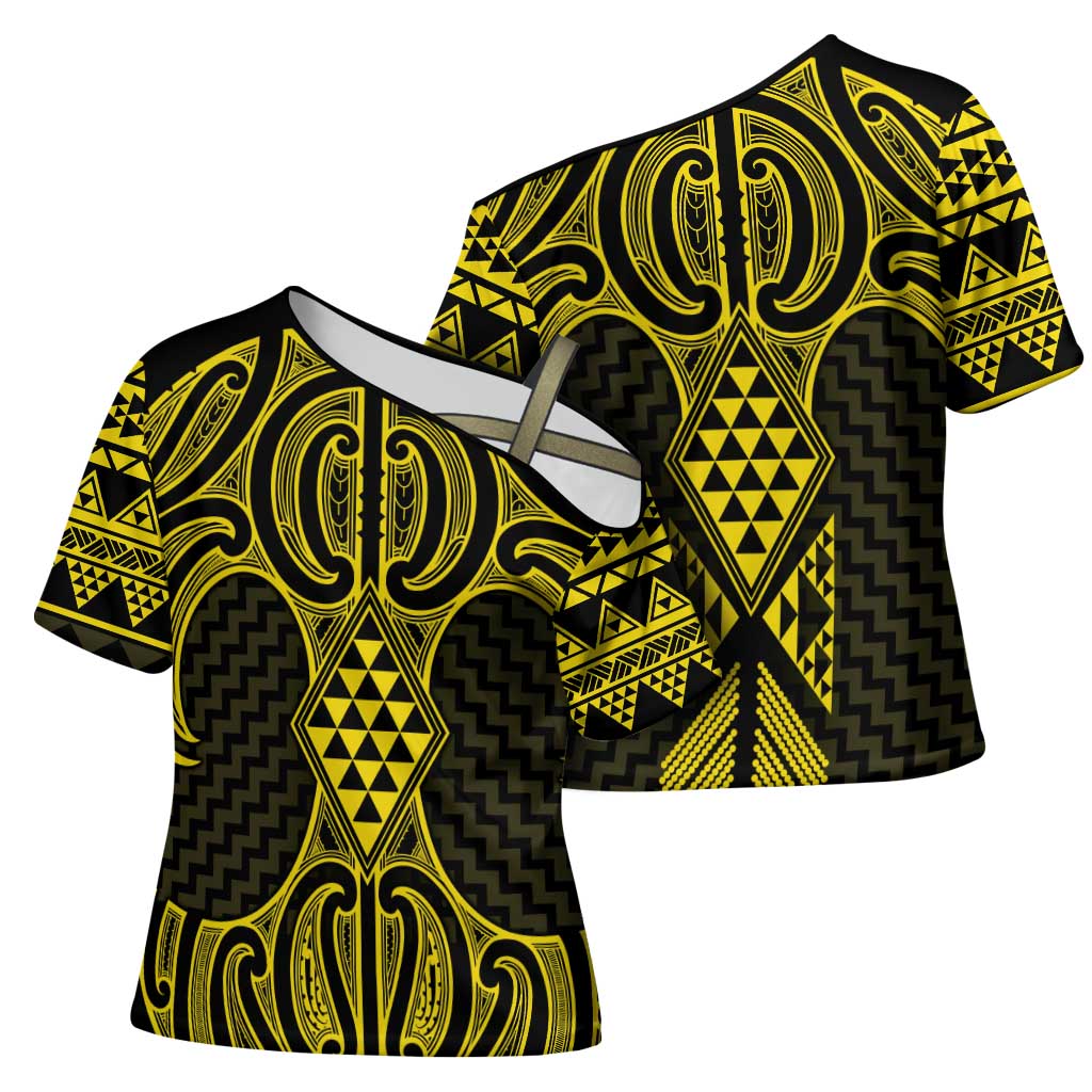 Mahi-dawg Maori Ta Moko Poutama Art Cross Shoulder Shirt - Polynesian Pride