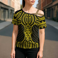 Mahi-dawg Maori Ta Moko Poutama Art Cross Shoulder Shirt - Polynesian Pride