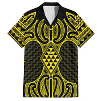 Mahi-dawg Maori Ta Moko Poutama Art Family Matching Long Sleeve Bodycon Dress and Hawaiian Shirt LT9 Dad's Shirt - Short Sleeve Yellow - Polynesian Pride