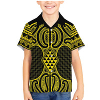 Mahi-dawg Maori Ta Moko Poutama Art Family Matching Mermaid Dress and Hawaiian Shirt LT9 Son's Shirt Yellow - Polynesian Pride