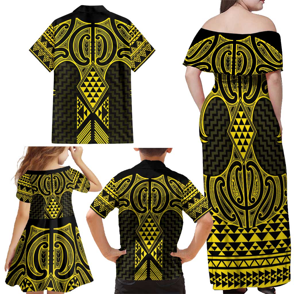 Mahi-dawg Maori Ta Moko Poutama Art Family Matching Off Shoulder Maxi Dress and Hawaiian Shirt LT9 - Polynesian Pride