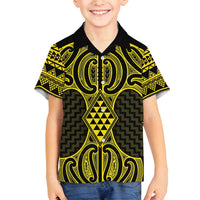 Mahi-dawg Maori Ta Moko Poutama Art Family Matching Off Shoulder Maxi Dress and Hawaiian Shirt LT9 Son's Shirt Yellow - Polynesian Pride